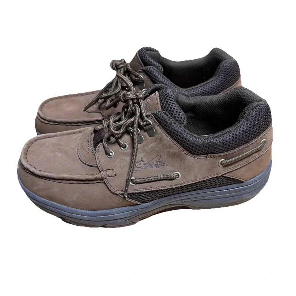 World Wide Sportsman Blue Water Oxford Leather Dark Brown Mens Sz 12 Boat Shoes